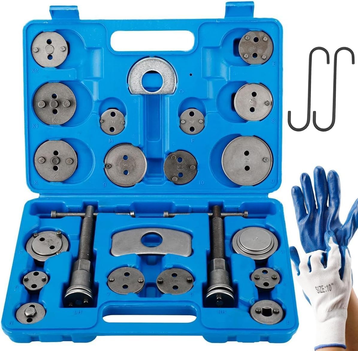 24-teiliges Bremszangen-werkzeugset – Bremskolben-rückstellset Mit Rechts- Und Linksgewinde, 18 Adapter, 2 Bremsstützen, Tragekoffer Und Handschuhe