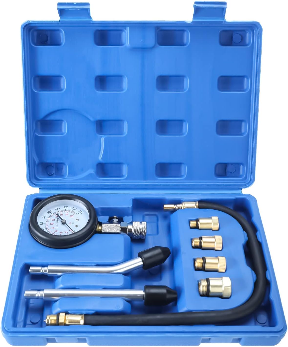 Kompressionsprüfset, Kompressorsatz Für Benzinmotoren 0-300 Psi / 0-20 Bar Mit 4 Adaptern