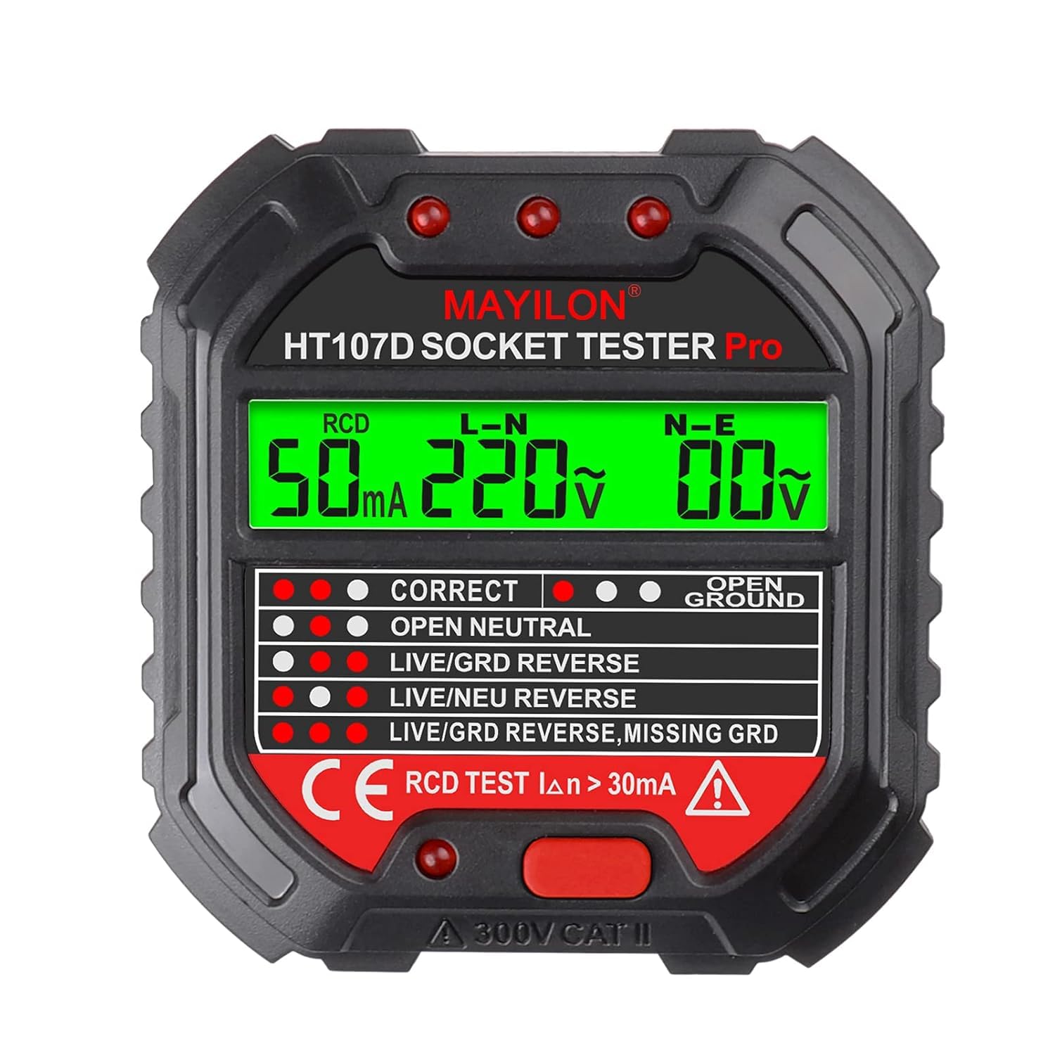 Steckdosentester Mit Spannungsanzeige, 6 Kontrollleuchten, Spannungsbereich Von 90 Bis 250 V, Ideal Zum Testen Der Sicherheit Ihrer Elektrischen Installationen