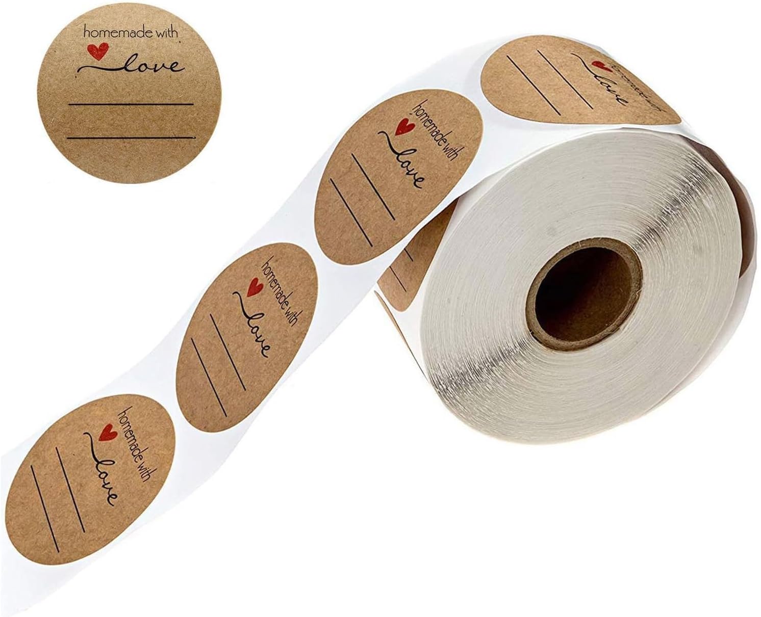 Rolle Mit 500 Selbstklebenden Runden Kraftpapieretiketten Zum Beschriften Von Marmeladengläsern, Als Hochzeitsaufkleber Und Für Handgemachte Geschenkverpackungen