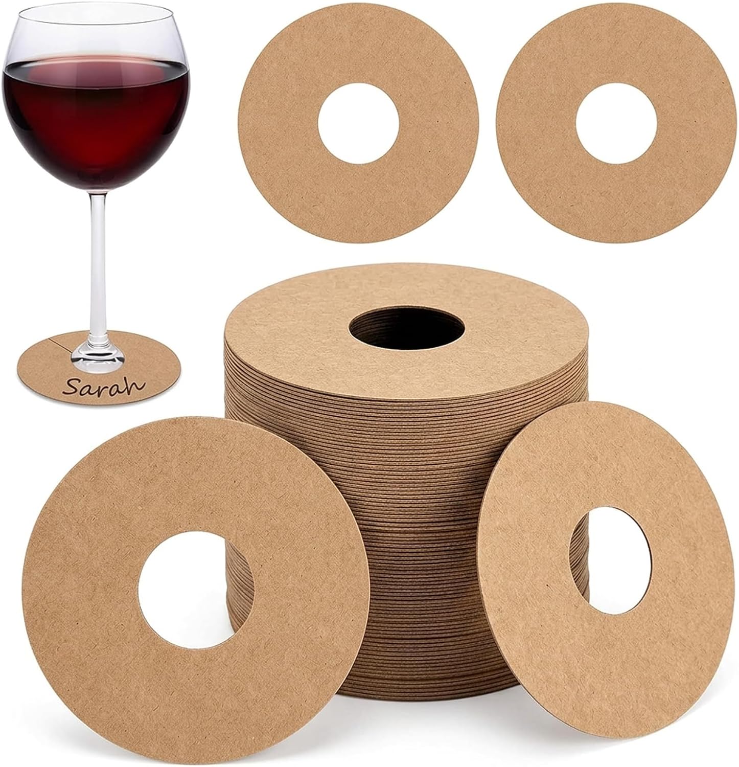 100 Runde Glasmarkierer, Weinglasetiketten, Glasmarkierer Aus Kraftpapier, Für Partys, Hochzeiten, Bars Und Cocktails