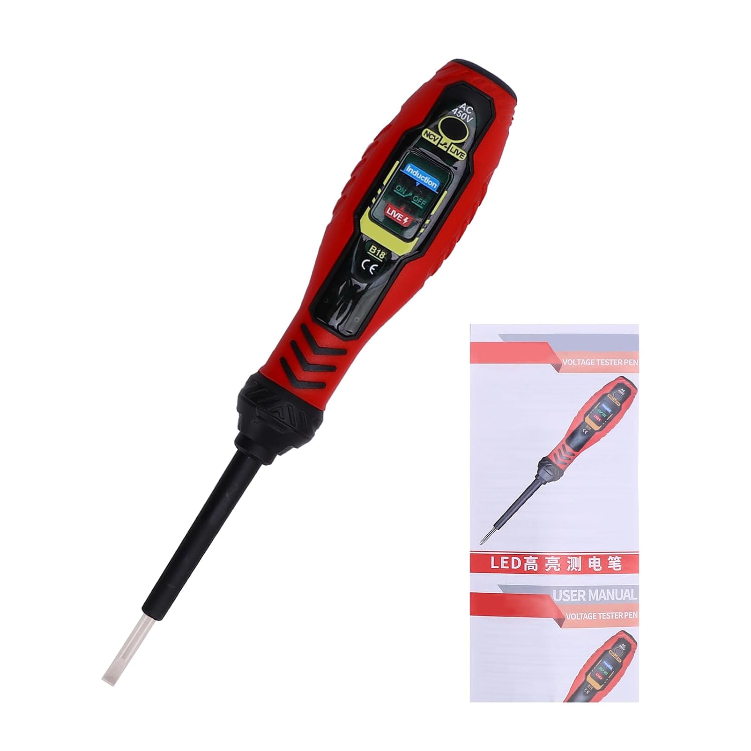 Spannungsprüfstift Mit Schraubendreher, Berührungsloser Ncv-detektor Mit 3-farbigen Led-anzeigen, Stromkabeltest (roter Flachkopf (standard-led-leuchte))