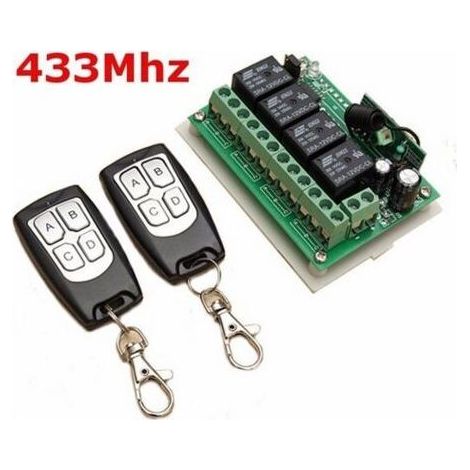Télécommande 433 Mhz - Interrupteur À Relais Rf 4 Canaux - Pour Porte De Garage Portail Alarme - 2 Émetteurs + 1 Récepteur - 12 V Dc