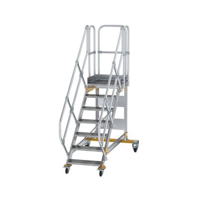 Plattformtreppe, fahrbar 7 Stu. 45° 1460mm Breite Stufen 600mm Anz.Lenkr. 2