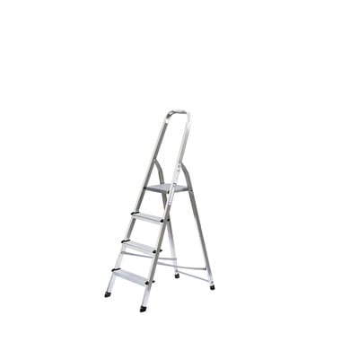 Stehleiter 4 Sprossen, Aluminium, einseitig begehbar