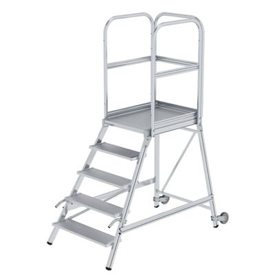 Podestleiter 5 Stufen, einseitig begehbar, Aluminium/Aluminium