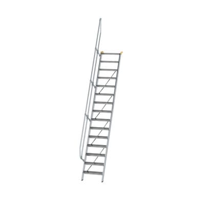Alutreppe 15 Stufen, 60°, Breite 600mm, einseitiger Handlauf, Stufentiefe 200mm
