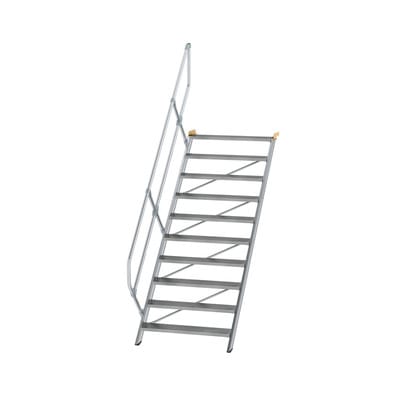 Alutreppe 10 Stufen, 45°, Breite 1000mm, einseitiger Handlauf, Stufentiefe 240mm