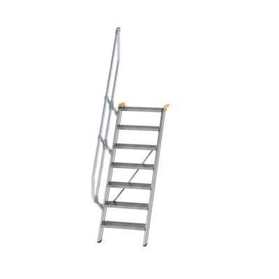 Alutreppe 7 Stufen, 60°, Breite 600mm, einseitiger Handlauf, Stufentiefe 200mm