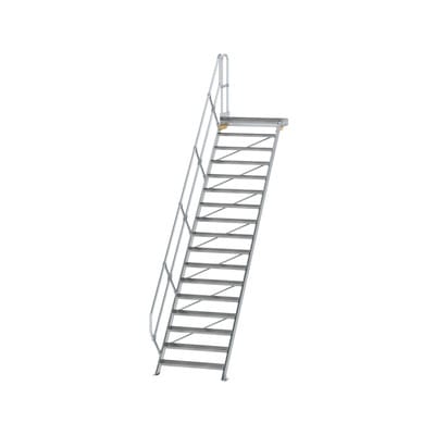 Alutreppe 17 Stufen, 45°, Breite 1000mm, einseitiger Handlauf, Stufentiefe 240mm