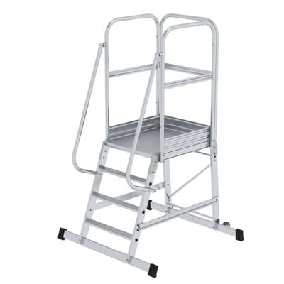 Podesttreppe 4 Stufen, fahrbar Plattformbreite 650mm L 800mm, Stufentiefe 80mm