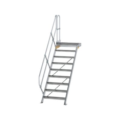 Alutreppe 9 Stufen, 45°, Breite 800mm, einseitiger Handlauf, Stufentiefe 240mm