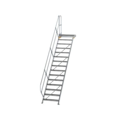 Alutreppe 15 Stufen, 45°, Breite 800mm, einseitiger Handlauf, Stufentiefe 240mm