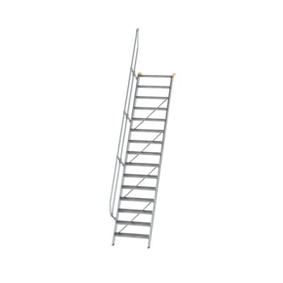 Alutreppe 15 Stufen, 60°, Breite 800mm, einseitiger Handlauf, Stufentiefe 200mm
