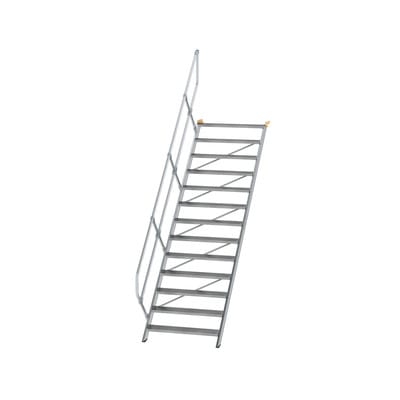 Alutreppe 13 Stufen, 45°, Breite 1000mm, einseitiger Handlauf, Stufentiefe 240mm