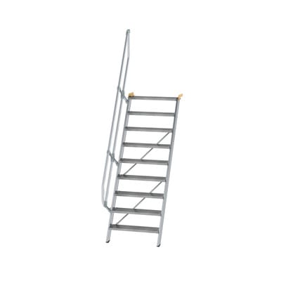 Alutreppe 9 Stufen, 60°, Breite 800mm, einseitiger Handlauf, Stufentiefe 200mm