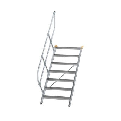 Alutreppe 7 Stufen, 45°, Breite 800mm, einseitiger Handlauf, Stufentiefe 240mm