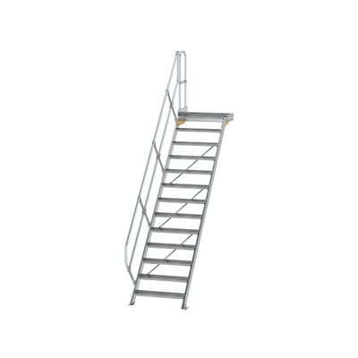 Alutreppe 13 Stufen, 45°, Breite 800mm, einseitiger Handlauf, Stufentiefe 240mm