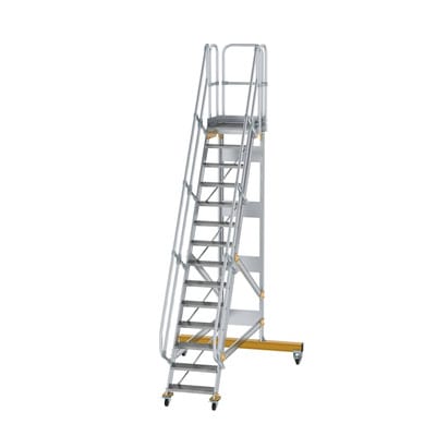 Plattformtreppe, fahrbar 14 Stu. 60° 3400mm Breite Stufen 600mm Anz.Lenkr. 2