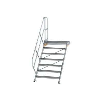 Alutreppe 7 Stufen, 45°, Breite 1000mm, einseitiger Handlauf, Stufentiefe 240mm