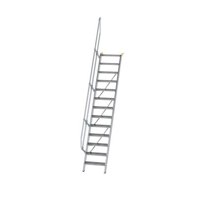 Alutreppe 13 Stufen, 60°, Breite 600mm, einseitiger Handlauf, Stufentiefe 200mm