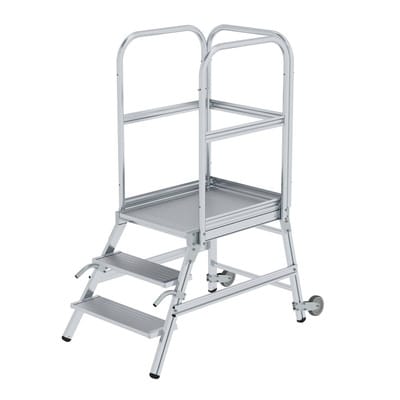 Podestleiter 3 Stufen, einseitig begehbar, Aluminium/Aluminium