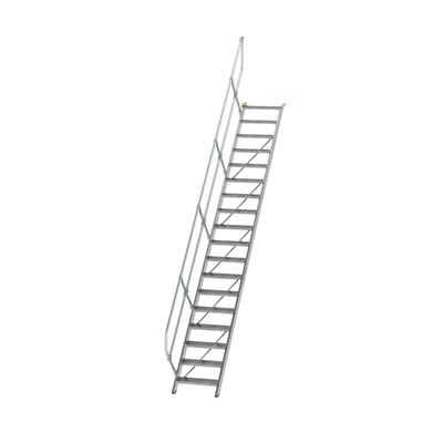 Alutreppe 18 Stufen, 45°, Breite 600mm, einseitiger Handlauf, Stufentiefe 240mm