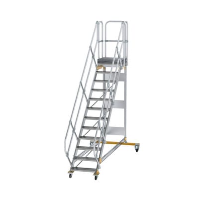 Plattformtreppe, fahrbar 12 Stu. 45° 2500mm Breite Stufen 600mm Anz.Lenkr. 2