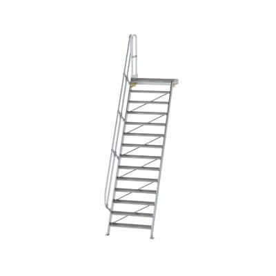 Alutreppe 14 Stufen, 60°, Breite 1000mm, einseitiger Handlauf, Stufentiefe 200mm