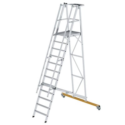 Podestleiter 12 Stufen, fahrbar, Aluminium/Aluminium