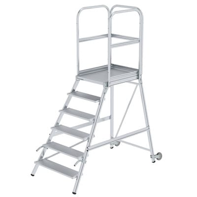 Podestleiter 6 Stufen, einseitig begehbar, Aluminium/Aluminium