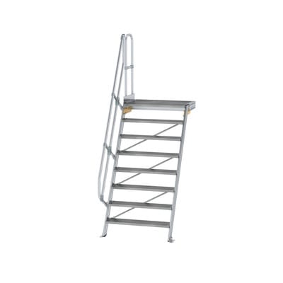 Alutreppe 8 Stufen, 60°, Breite 1000mm, einseitiger Handlauf, Stufentiefe 200mm