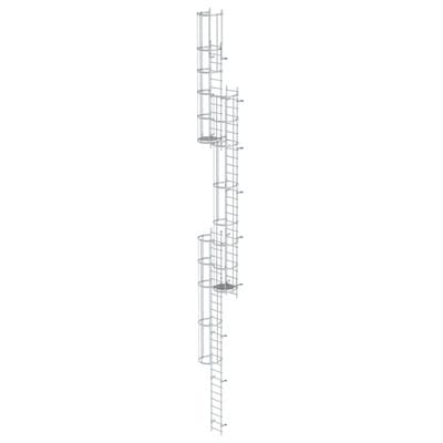 Steigleiter, mehrzügig, Steighöhe 14000mm Aluminium blank, L 15200mm