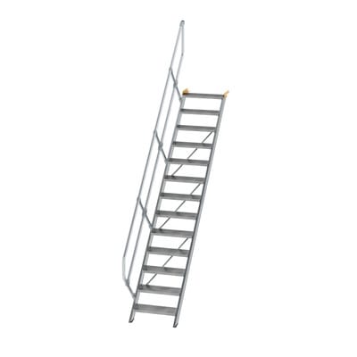 Alutreppe 13 Stufen, 45°, Breite 600mm, einseitiger Handlauf, Stufentiefe 240mm