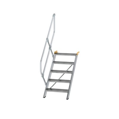 Alutreppe 5 Stufen, 45°, Breite 600mm, einseitiger Handlauf, Stufentiefe 240mm