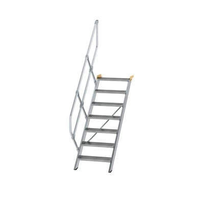 Alutreppe 7 Stufen, 45°, Breite 600mm, einseitiger Handlauf, Stufentiefe 240mm