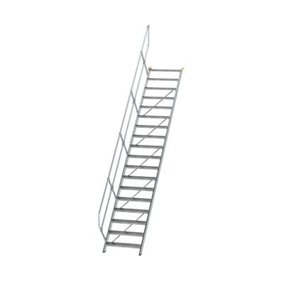 Alutreppe 18 Stufen, 45°, Breite 800mm, einseitiger Handlauf, Stufentiefe 240mm