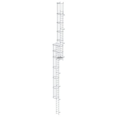 Steigleiter, mehrzügig, Steighöhe 14280mm Aluminium blank, L 15480mm