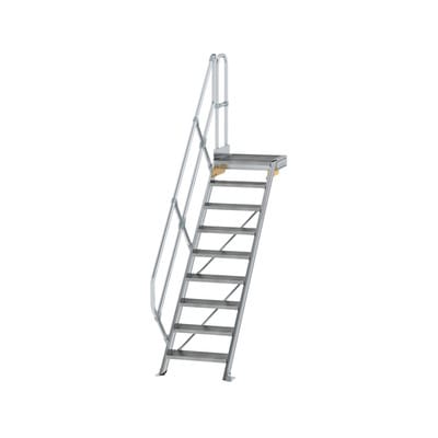 Alutreppe 9 Stufen, 45°, Breite 600mm, einseitiger Handlauf, Stufentiefe 240mm