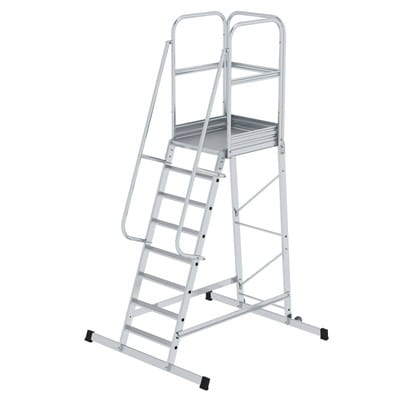Podesttreppe 8 Stufen, fahrbar Plattformbreite 650mm L 800mm, Stufentiefe 80mm