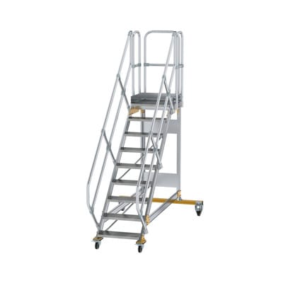 Plattformtreppe, fahrbar 9 Stu. 45° 1870mm Breite Stufen 600mm Anz.Lenkr. 2