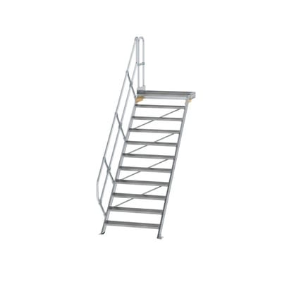 Alutreppe 11 Stufen, 45°, Breite 1000mm, einseitiger Handlauf, Stufentiefe 240mm