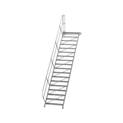 Alutreppe 18 Stufen, 45°, Breite 1000mm, einseitiger Handlauf, Stufentiefe 240mm