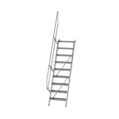 Alutreppe 9 Stufen, 60°, Breite 600mm, einseitiger Handlauf, Stufentiefe 200mm