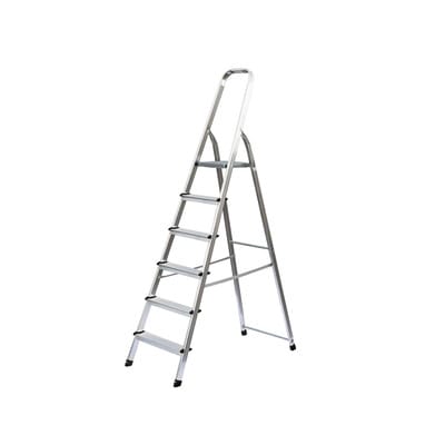 Stehleiter 6 Sprossen, Aluminium, einseitig begehbar