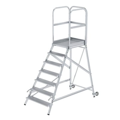 Podestleiter 7 Stufen, einseitig begehbar, Aluminium/Aluminium