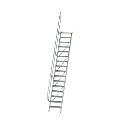 Alutreppe 16 Stufen, 60°, Breite 600mm, einseitiger Handlauf, Stufentiefe 200mm