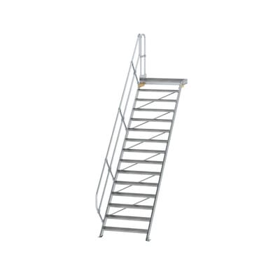 Alutreppe 15 Stufen, 45°, Breite 1000mm, einseitiger Handlauf, Stufentiefe 240mm