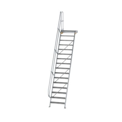 Alutreppe 16 Stufen, 60°, Breite 800mm, einseitiger Handlauf, Stufentiefe 200mm