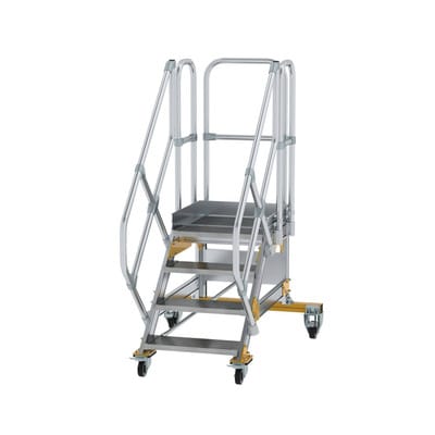 Plattformtreppe, fahrbar 4 Stu. 45° 830mm Breite Stufen 600mm Anz.Lenkr. 2